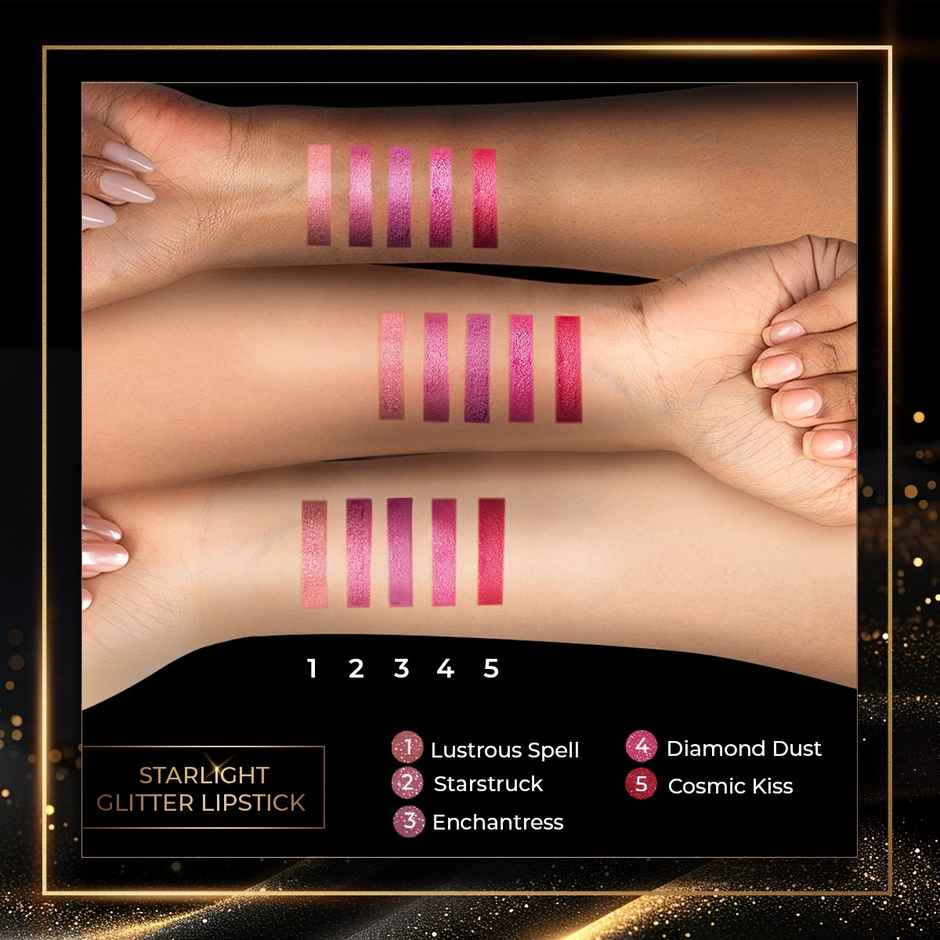 Myglamm Manish Malhotra Starlight Glitter Lipstick| Non Drying, Creamy Pigmented - Nude Pink Shade