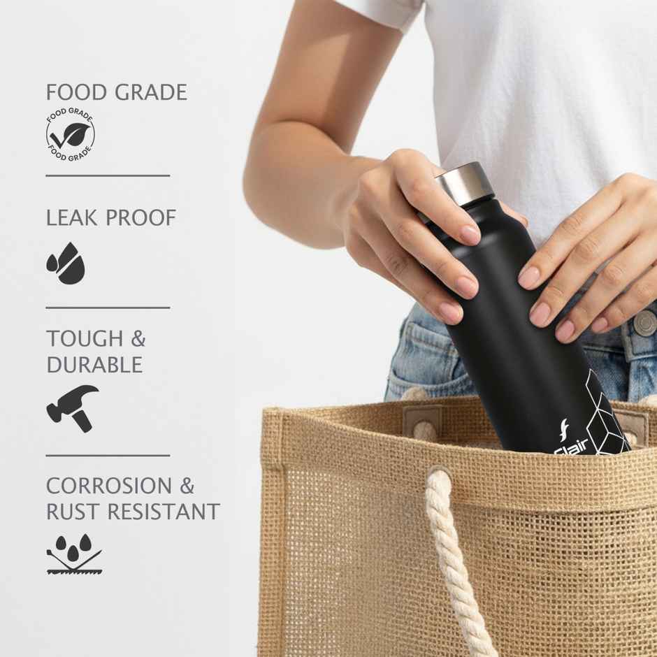 Flair Hexa Stainless Steel Water Bottle 1000 ml Black Color