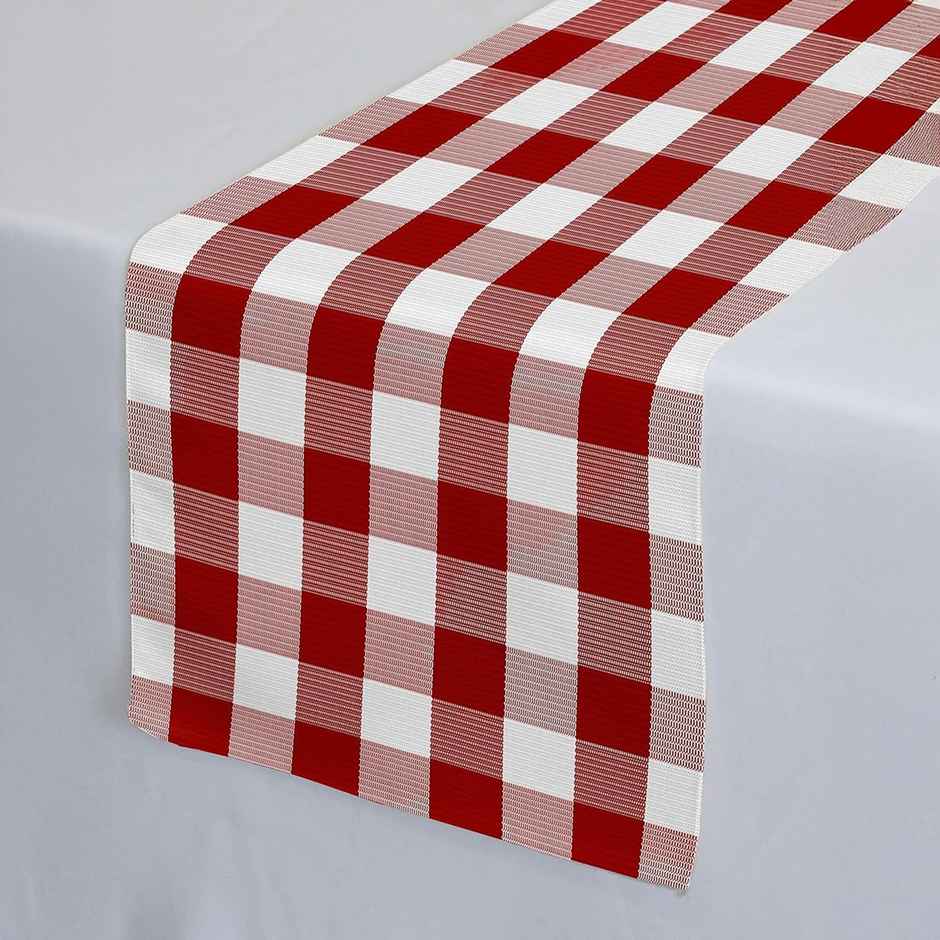Lushomes Table Runner - Buffalo Checks Red Crochet | Single Layer | 13 x 72 inch
