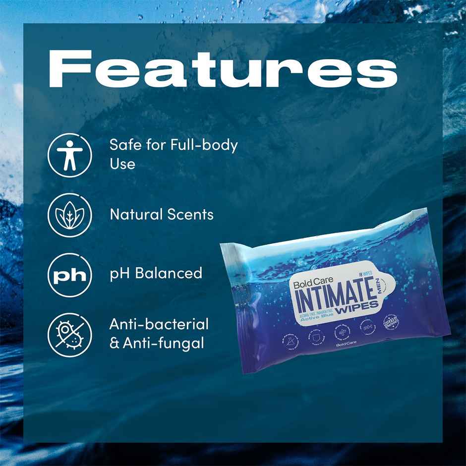 Bold Care Active Blue Intimate Cleansing Wipes For Men