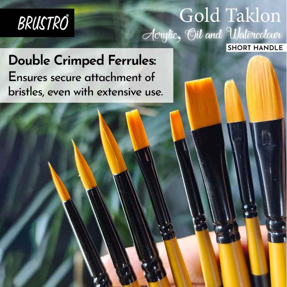 Brustro Artists Gold Taklon Short Handle Brushes | Set Of 8