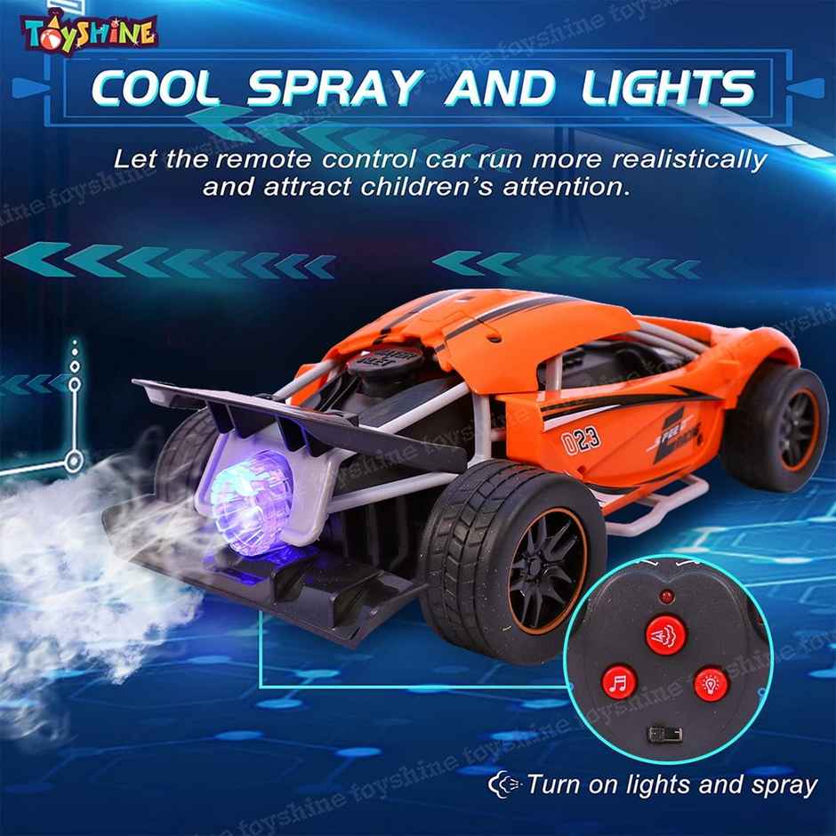 Toyshine Rechargeable Hero Smoke Mist Spray Racing Car with LED Lights & Sound for Kids, Orange