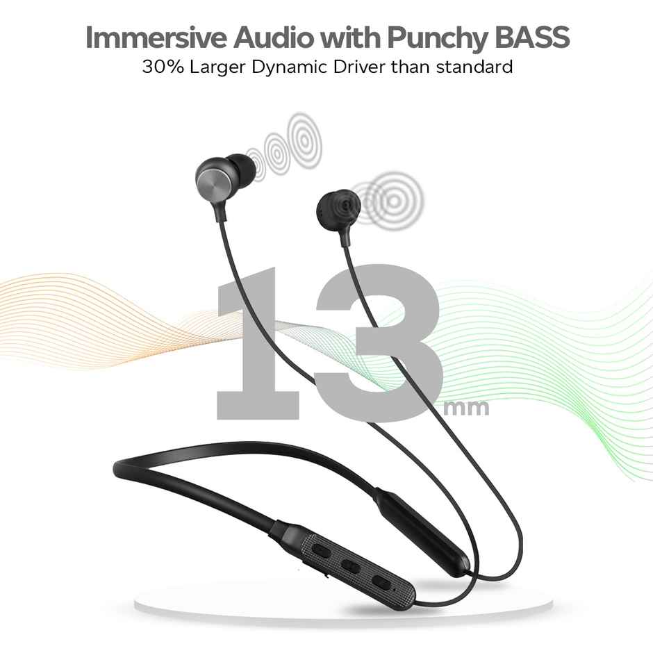 pTron Tangent Duo Wireless Neckband | 24H Playtime | HD Calls & Dual Device Pairing - Black