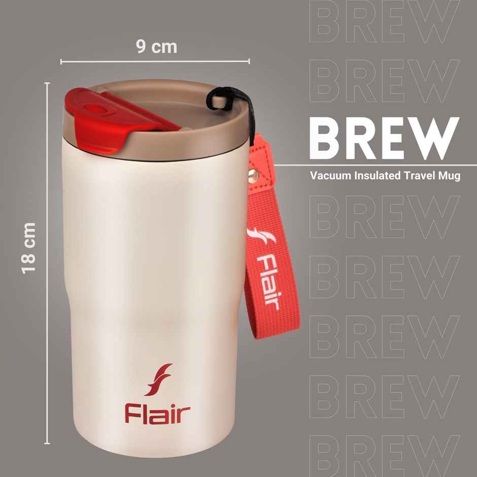 Flair Brew Mug 480Ml Vacuum Insulated Stainless Steel Flask - White, 9 Hours Hot & 15 Hours