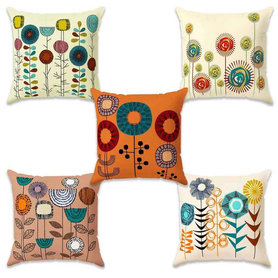 Story@Home Mustard & Cream Floral Polyester 5 Units of Helio Cushion Covers