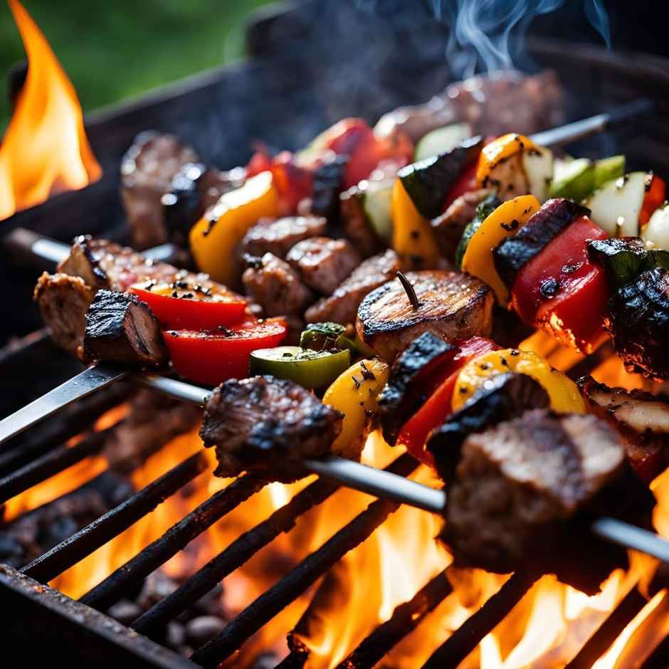 Chefman Skewers | Stainless Steel BBQ Sticks with Wooden Handles | Reusable Set of 4 for Grilling