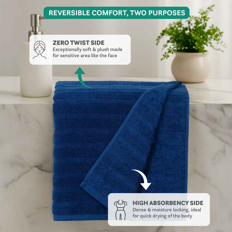 Mytrident Quick Dry Cotton Bath Towel | 28 x 56 in | Navy Blue