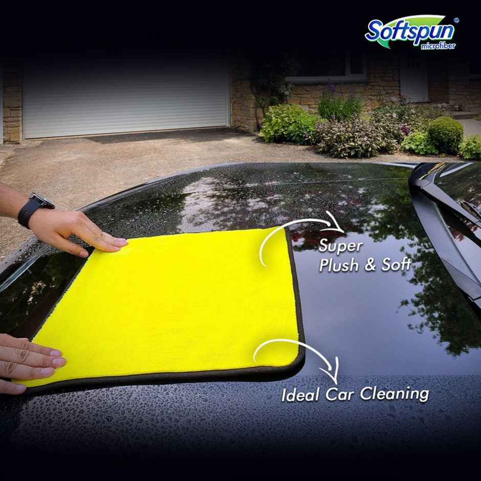 Softspun Microfiber Cleaning Cloths (900 GSM, 40x40cm, 2pc, Yellow/Grey)