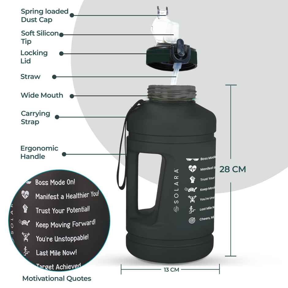 Solara Plastic Insulated Water Bottle | Black Knight | 2.2 L