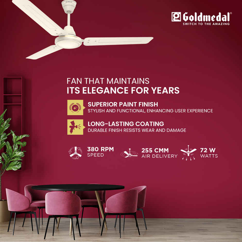 Goldmedal Vayu 400 Ceiling Fan, 1200mm, BEE Certified Star Rated, Ultra High Speed, Ivory