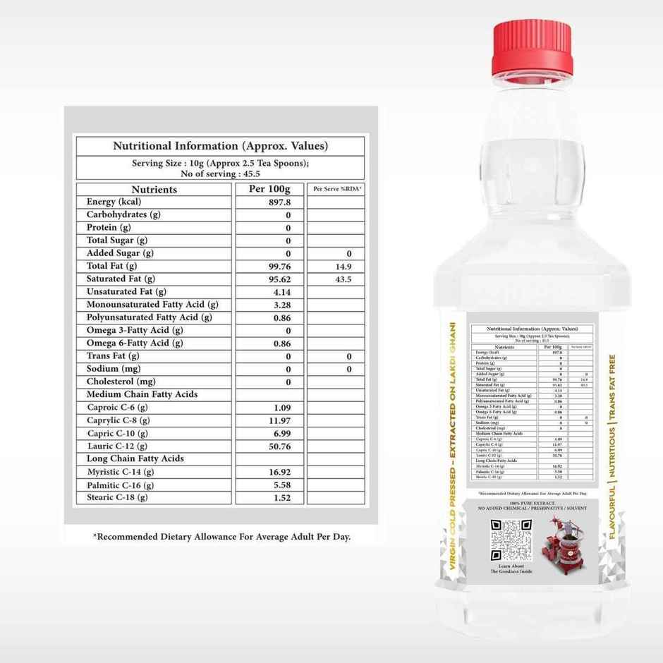 Indic Wisdom Coconut Wood Pressed Oil (Nariyal Oil) | Bottle | Cold Pressed - Extracted On Wooden Churner