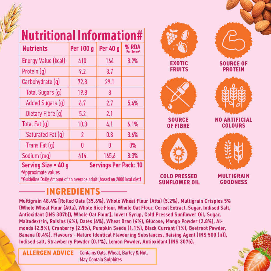 Bagrry's Exotic Fruits with Cranberries & Almonds Granola (30% Fruits, Nuts & Berries)