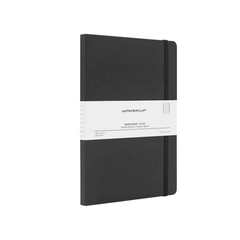 myPAPERCLIP Executive Series A5 Ruled Notebook Soft Cover | Black, 240, 18 x 21 cm, Flat-Lay Design