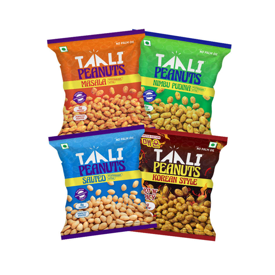 Taali Party Pack Combo- Roasted Peanuts- Salted, Masala, Nimbu Pudina & Korean Snack