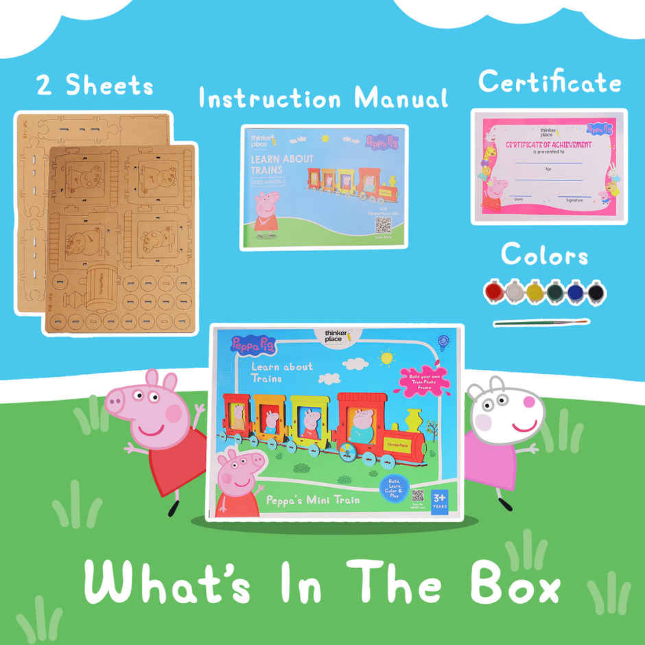ThinkerPlace Peppa Pig DIY Mini Train Photo Frame | Build & Color Fun Train Toy (Age 3+)