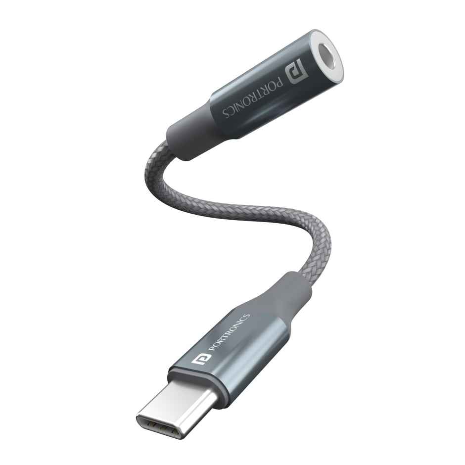 Portronics Ikonnect C, Type-C To 3.5Mm Female Aux Port - Black