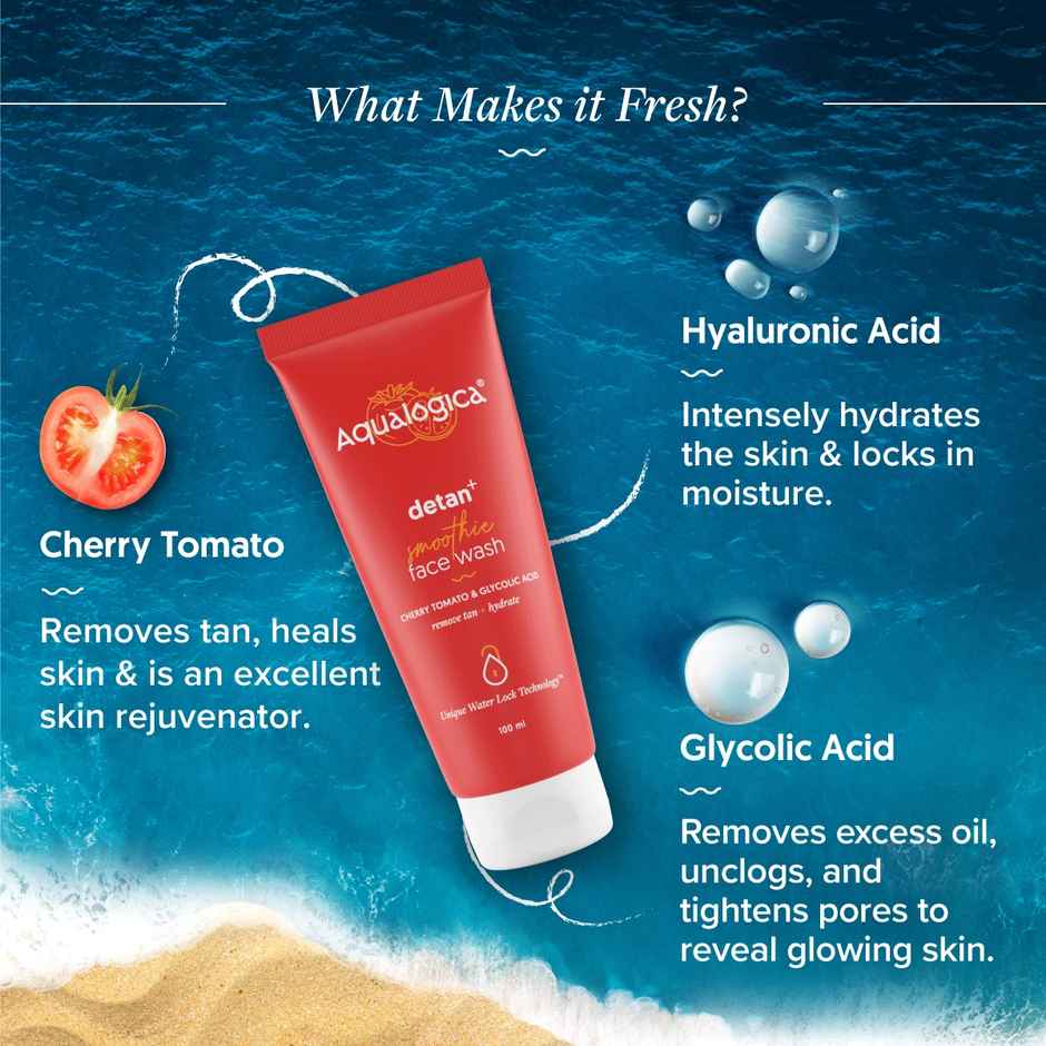 Aqualogica Detan+ Smoothie Face Wash With Cherry Tomato & Glycolic Acid Facial Cleanser