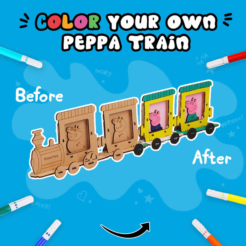 ThinkerPlace Peppa Pig DIY Mini Train Photo Frame | Build & Color Fun Train Toy (Age 3+)