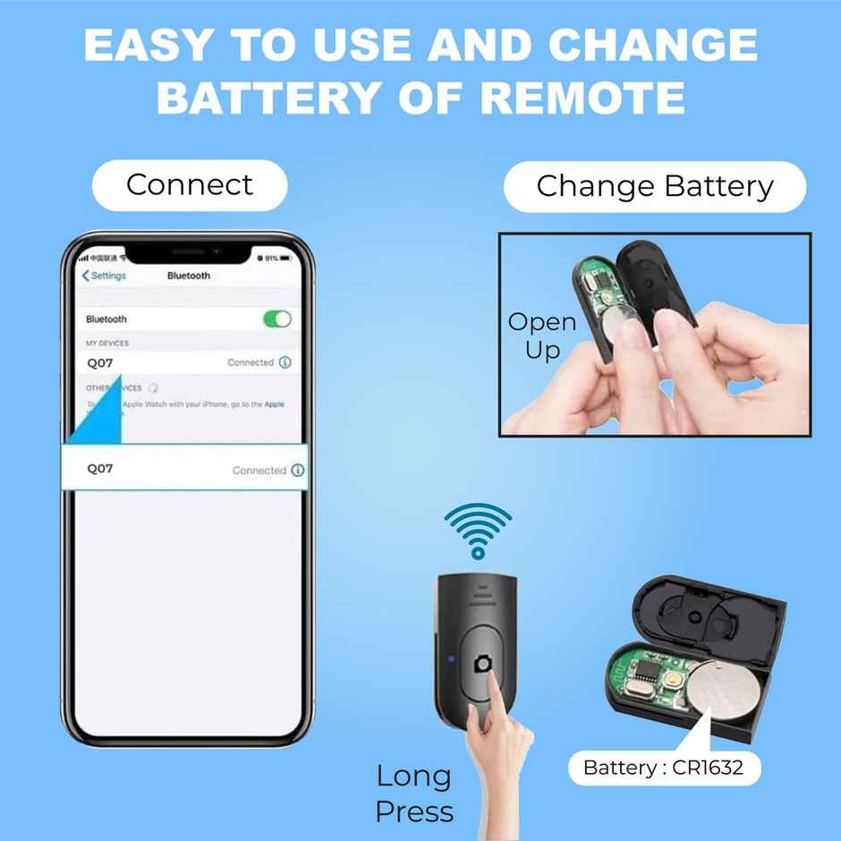 Kratos 100 cms Extendable Selfie Stick with Tripod Stand for mobile / action camera