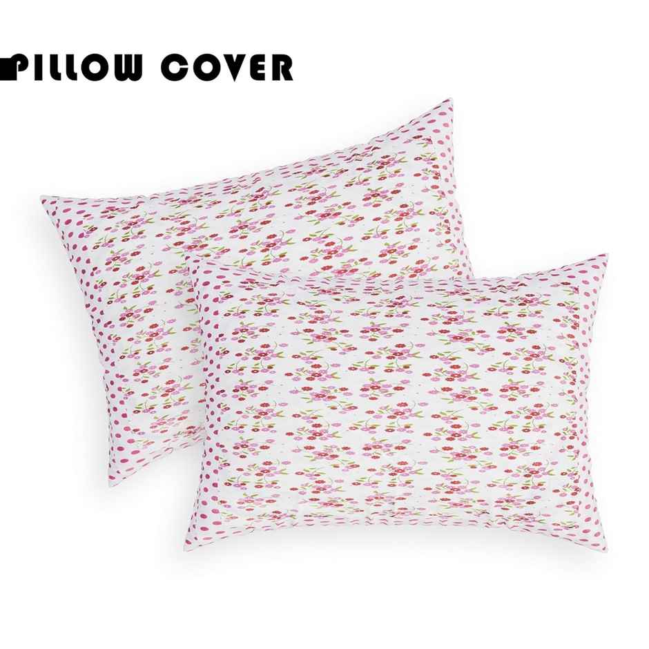 Kuber Industries Dot Pink Flower Premium Cotton Pillow Cover for Bedroom | Set of 2 | White