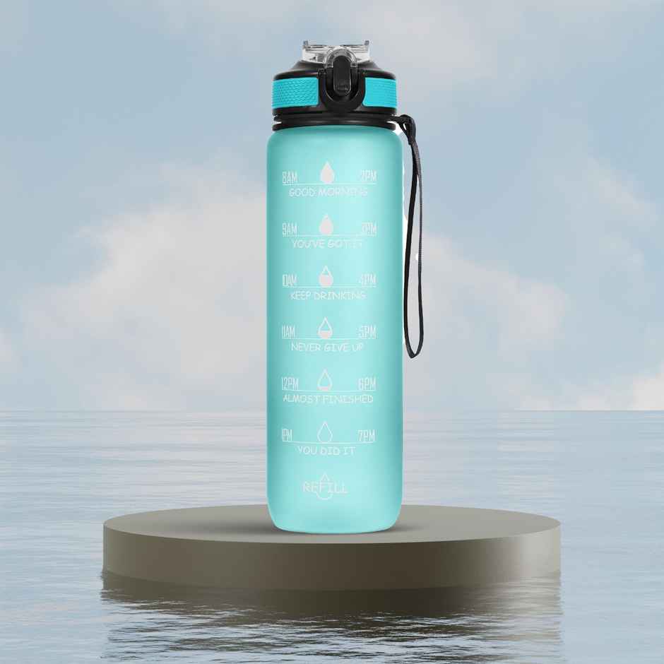 Solara Tritan Motivational Water Bottle for Travel, Office, School, Gym | Cool Aqua | 1 L