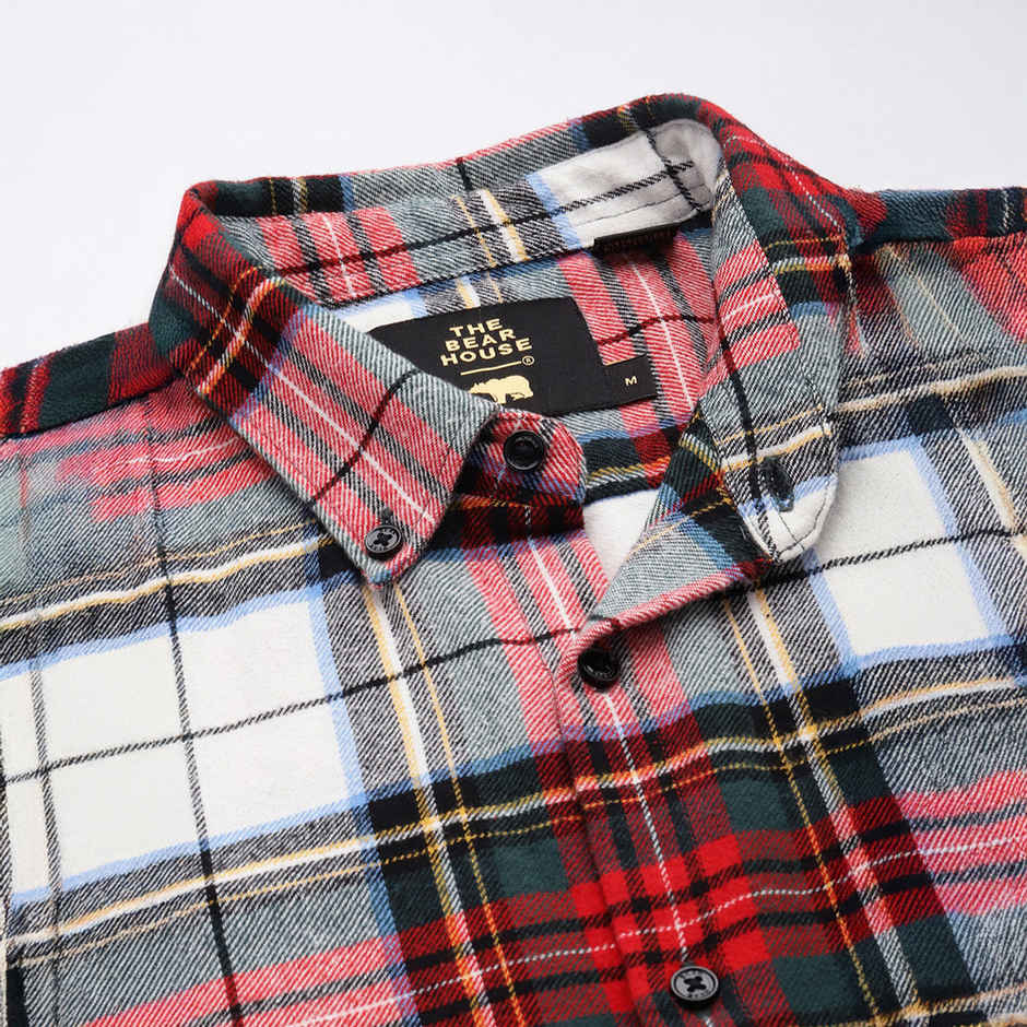 The Bear House Men Slim Fit Checked Flannel Cotton Casual Shirt - Tai | Multicolor | XXL