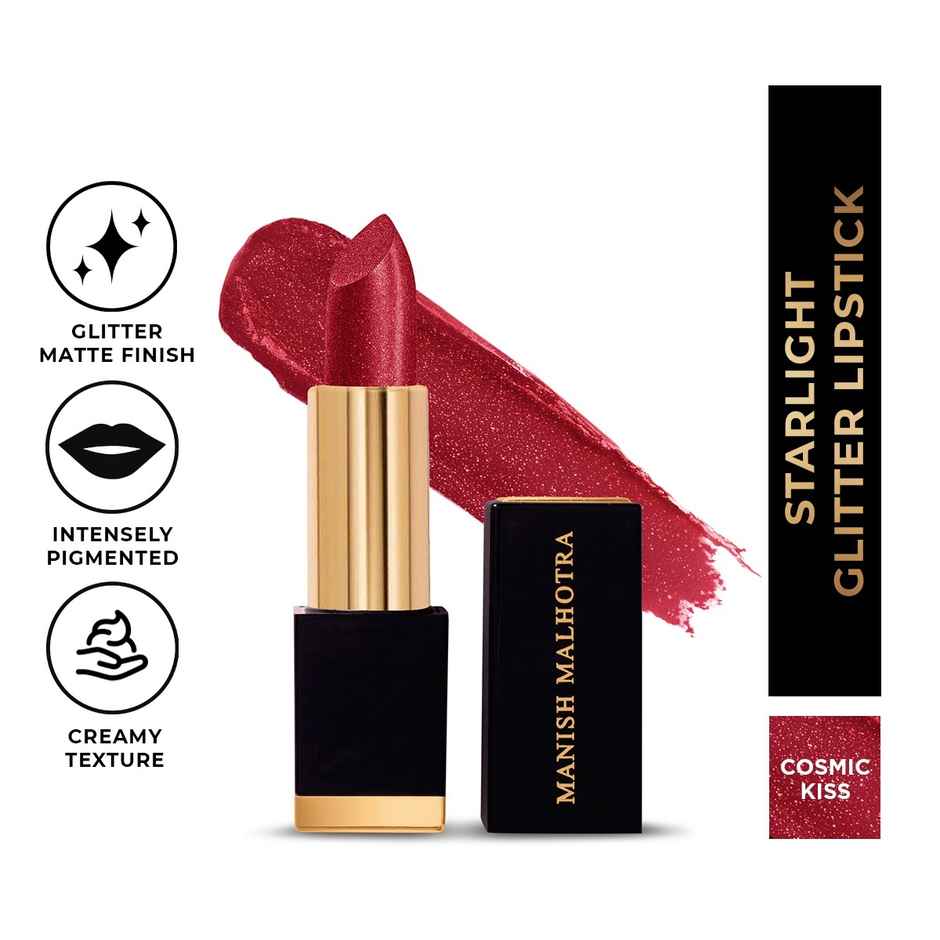 Myglamm Manish Malhotra Starlight Glitter Lipstick | Non Drying, Creamy Pigmented - Red Shade