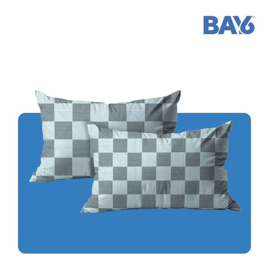 BAY6 Microfibre Geometric Print Double Bedsheet with 2 Pillow Covers | Blue | 87 x 94 in