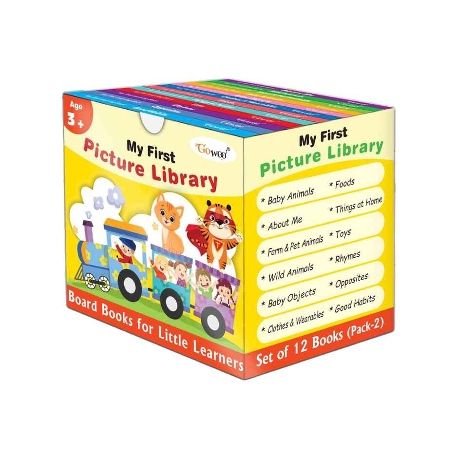 My First Picture Library Box of 12 | Pre-school Books-gift for Kids in Yellow -learning Board Books