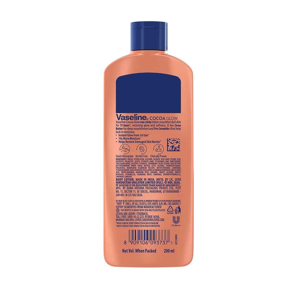 Vaseline Cocoa Glow Serum In Lotion, 100% Pure Cocoa & Shea Butter for Glowing & Soft Skin