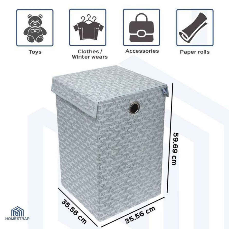HomeStrap Non Woven Foldable Hard Board Laundry Basket | Grey
