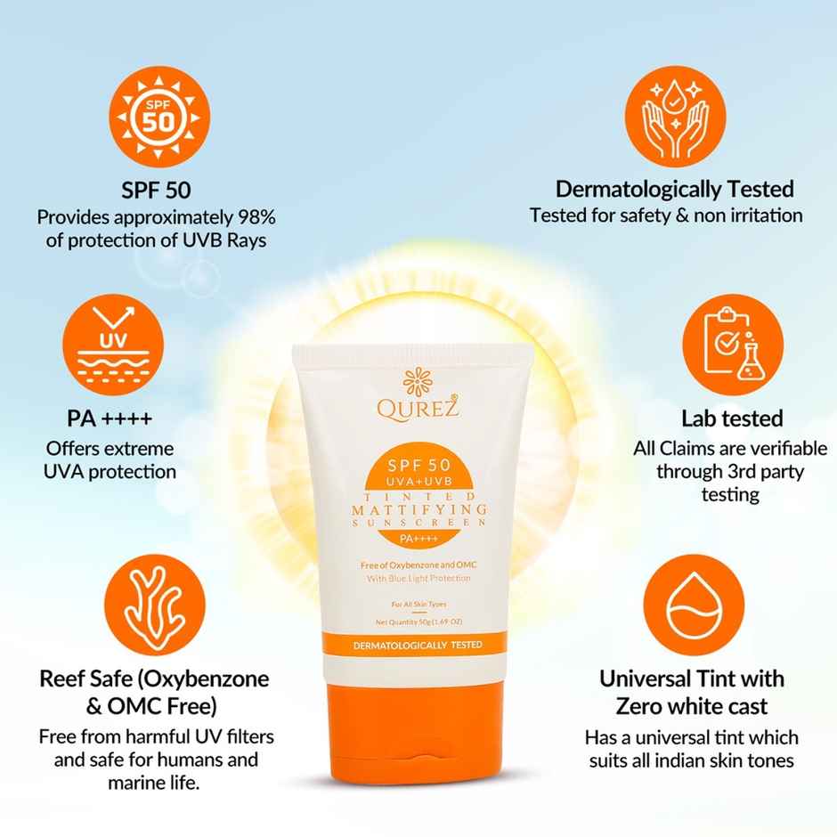 Qurez Tinted Mattifying Sunscreen SPF 50 PA++++ With Blue Light Protection