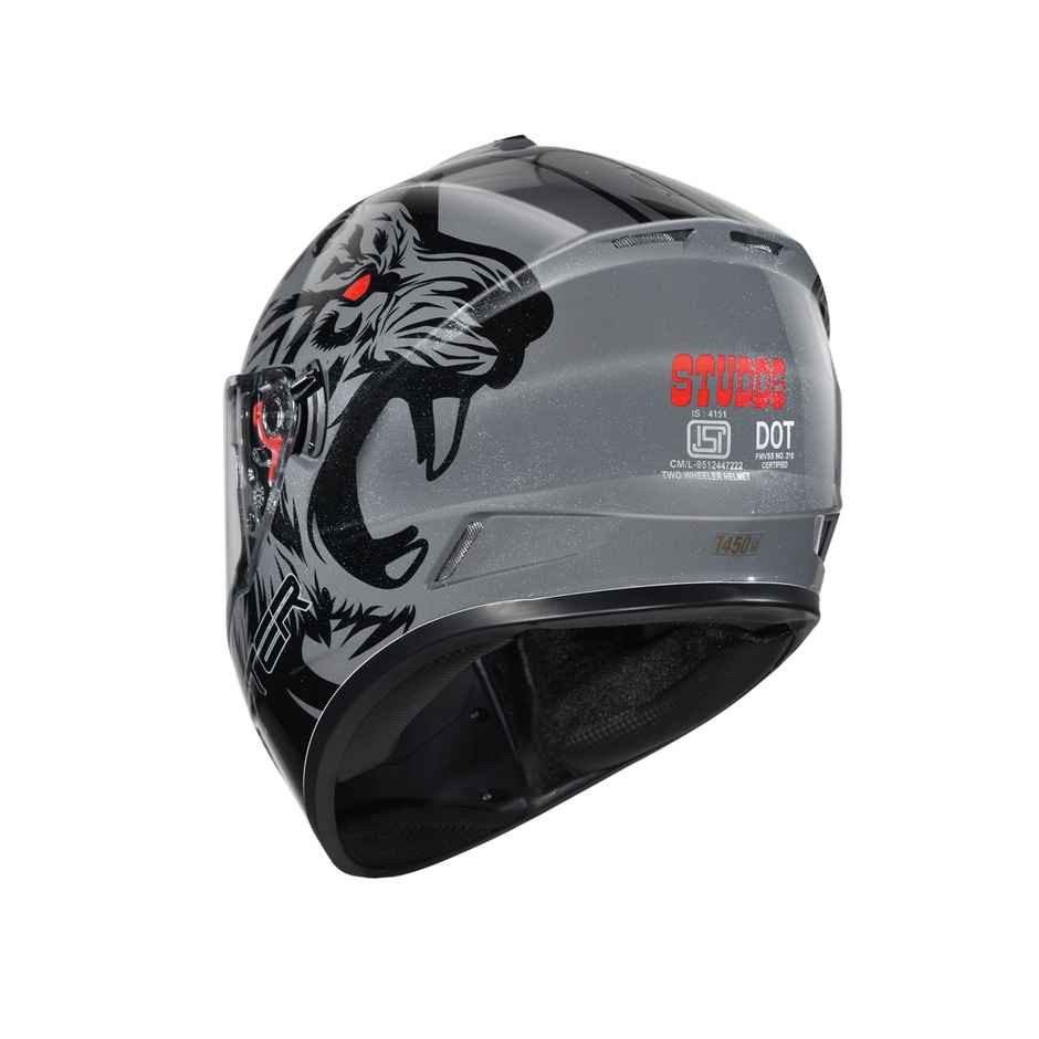 Studds Drifter D2 Leopard ISI-DOT Certified Full Face Helmet | Dual Visor & Spoiler |Grey N9 - L