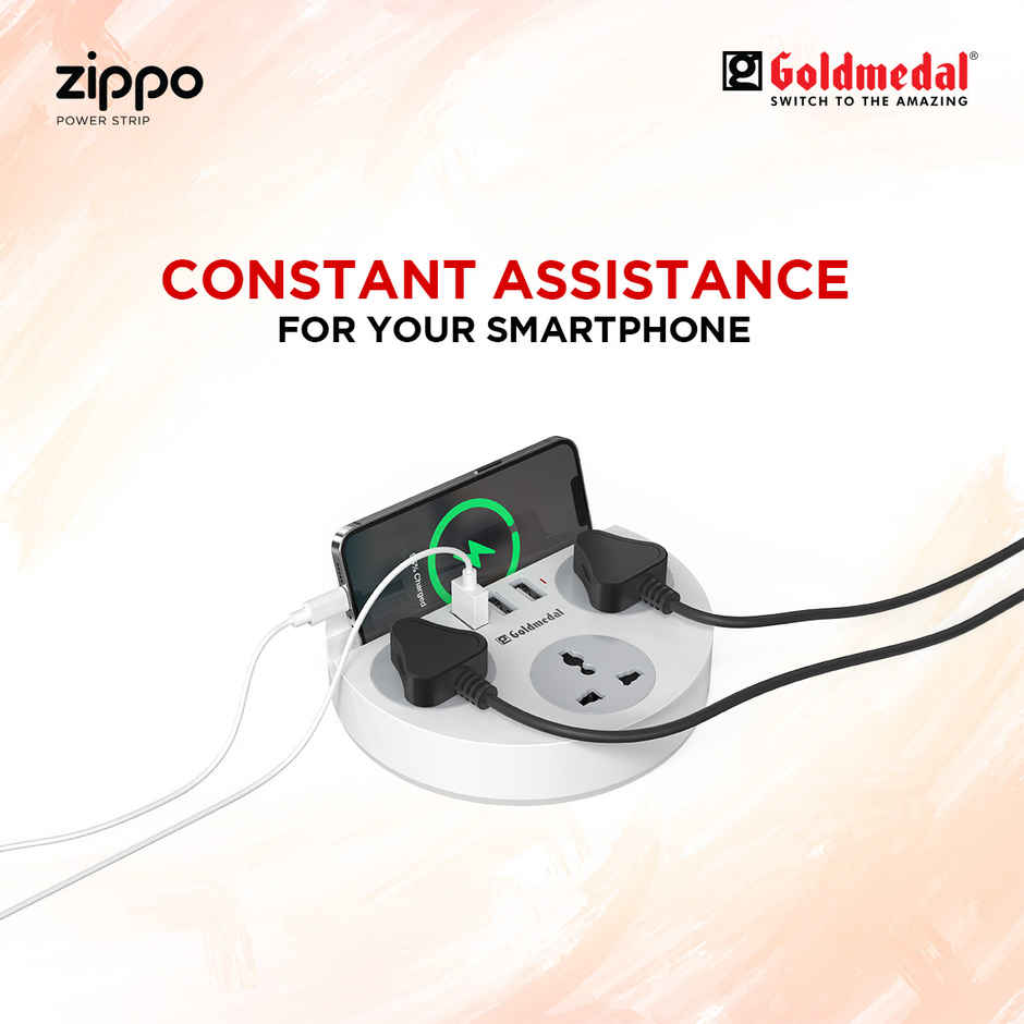 Goldmedal Zippo 1.5-Meter Extension Cord | 3 USB Charging Ports & Mobile Holder