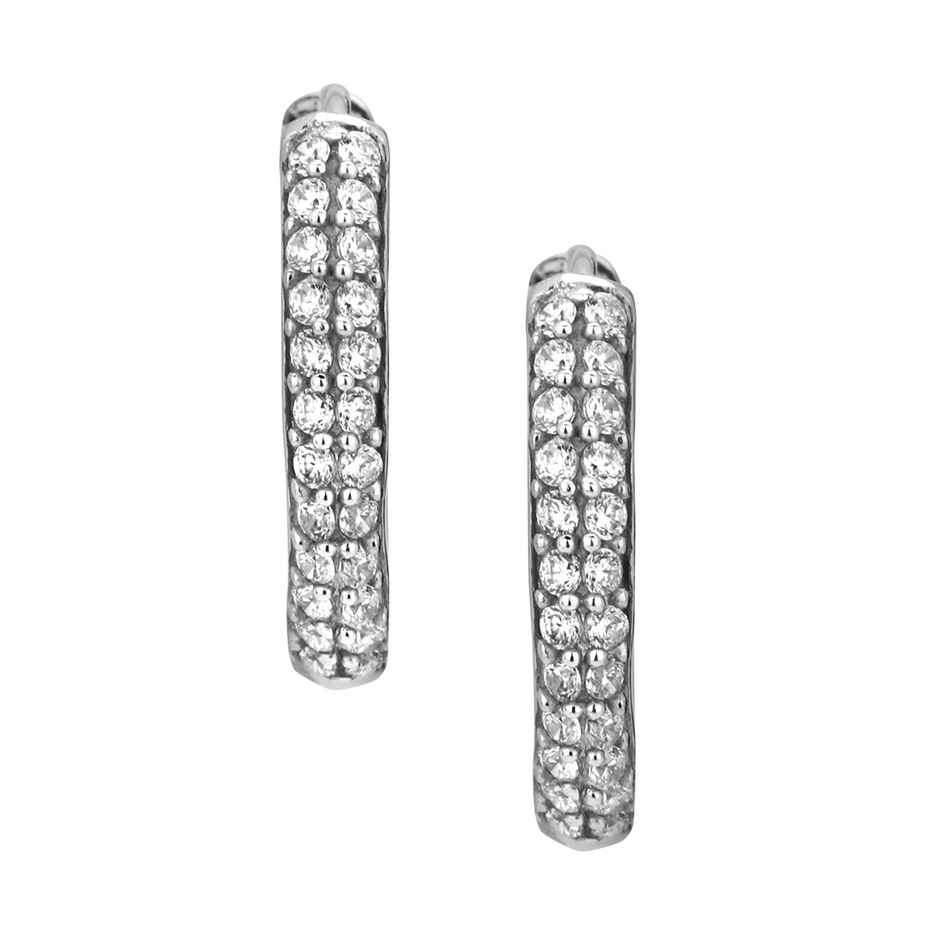 Carlton London Rhodium Plated with CZ Circular Hoop Earring | FJE1743