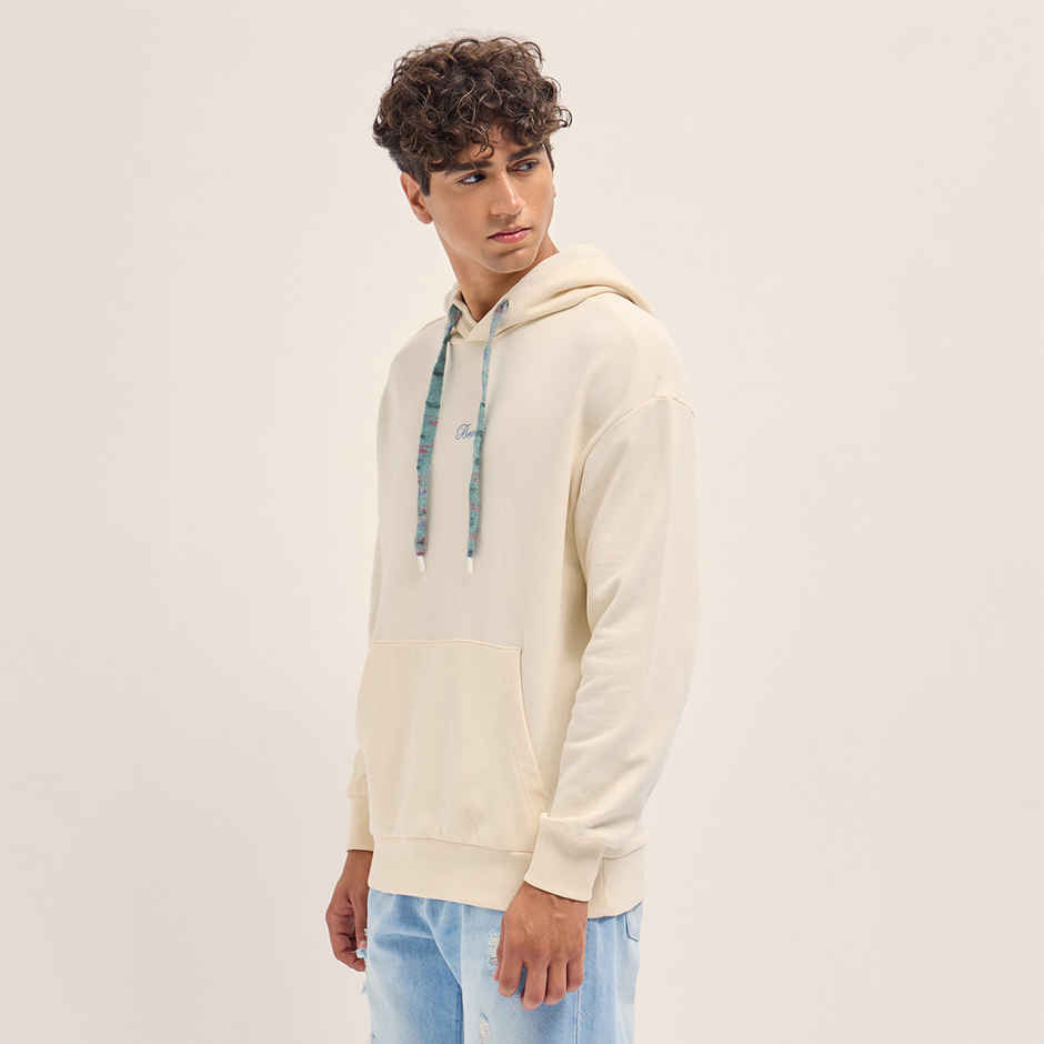 The Bear House Men's Relaxed Fit Hoodie with Graphic Back Print | Cream - S