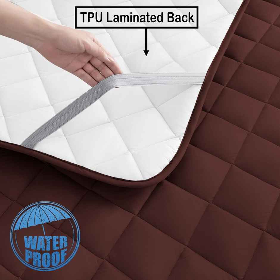 BAY6 Brown Quilted Microfiber Cotton 350 GSM Mattress Protector For Queen Size Bed