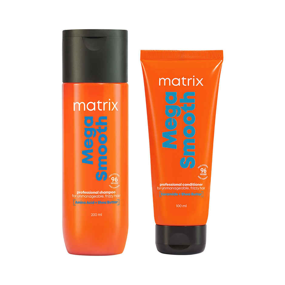 Matrix Mega Smooth Shampoo Conditioner Combo, Defy Frizz For 4 Days, For All Hair Type, Paraben-free