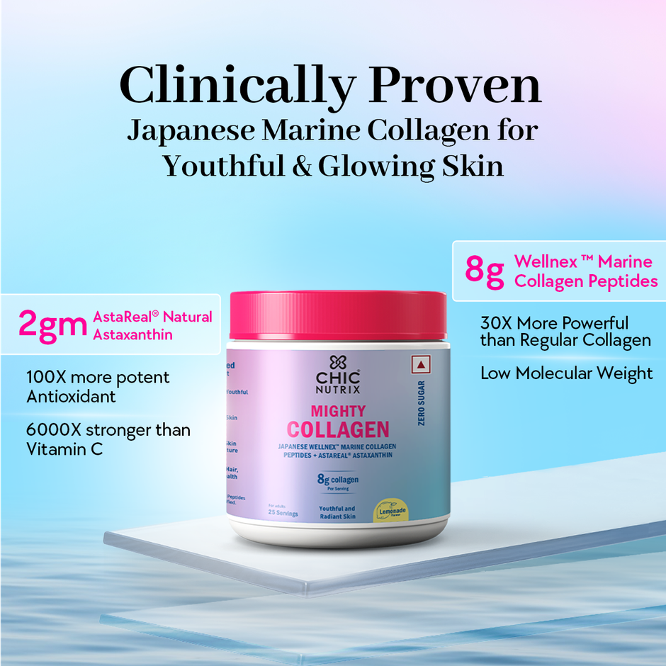 Chicnutrix Japanese Marine Collagen Peptides + 2 mg Astaxanthin, Lemonade Flavour