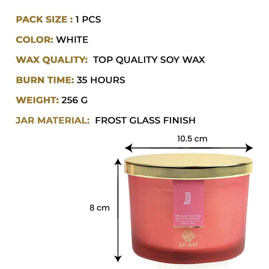 Ekam Rose Scented 3 Wick Soy Candle