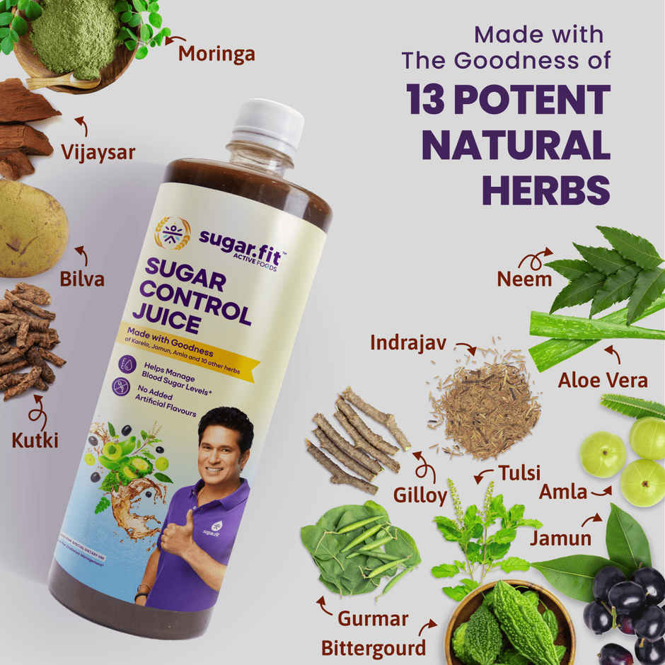 Sugar.fit Sugar Control Juice, Kerala Jamun Amla & 10 More Ayurvedic Potent Herbs for Diabetic Care
