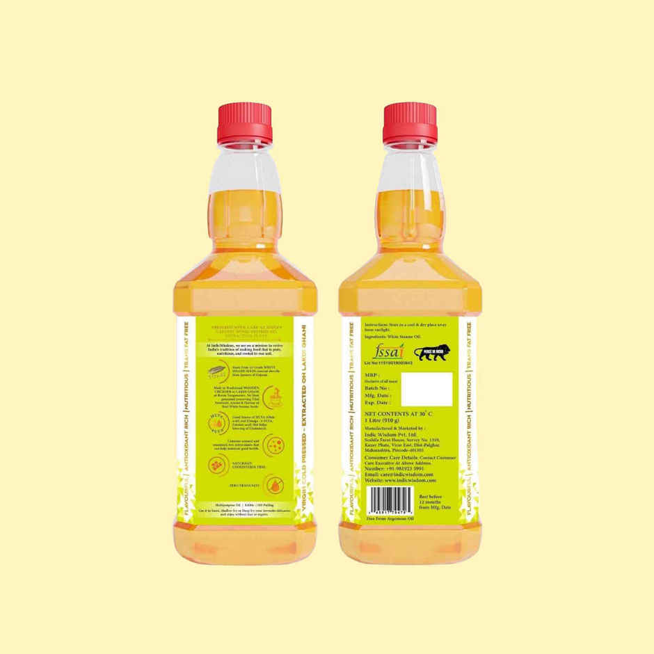Indic Wisdom White Sesame (Til-Gingelly) Wood Cold Pressed Oil | Extracted On Wooden Churner