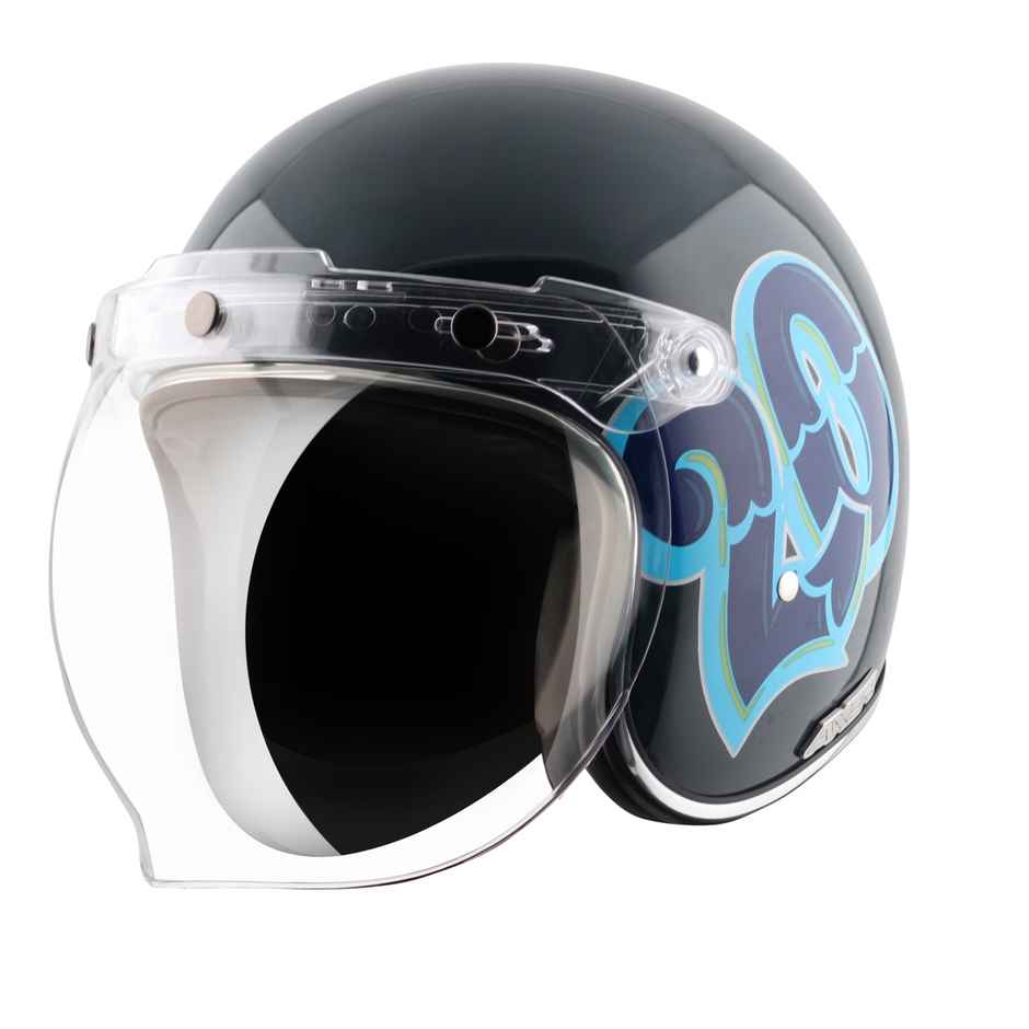 Axor Retro Jet Sportz C13 Isi Ece And Dot Certified Open Face Helmet - Slate Blue - XL