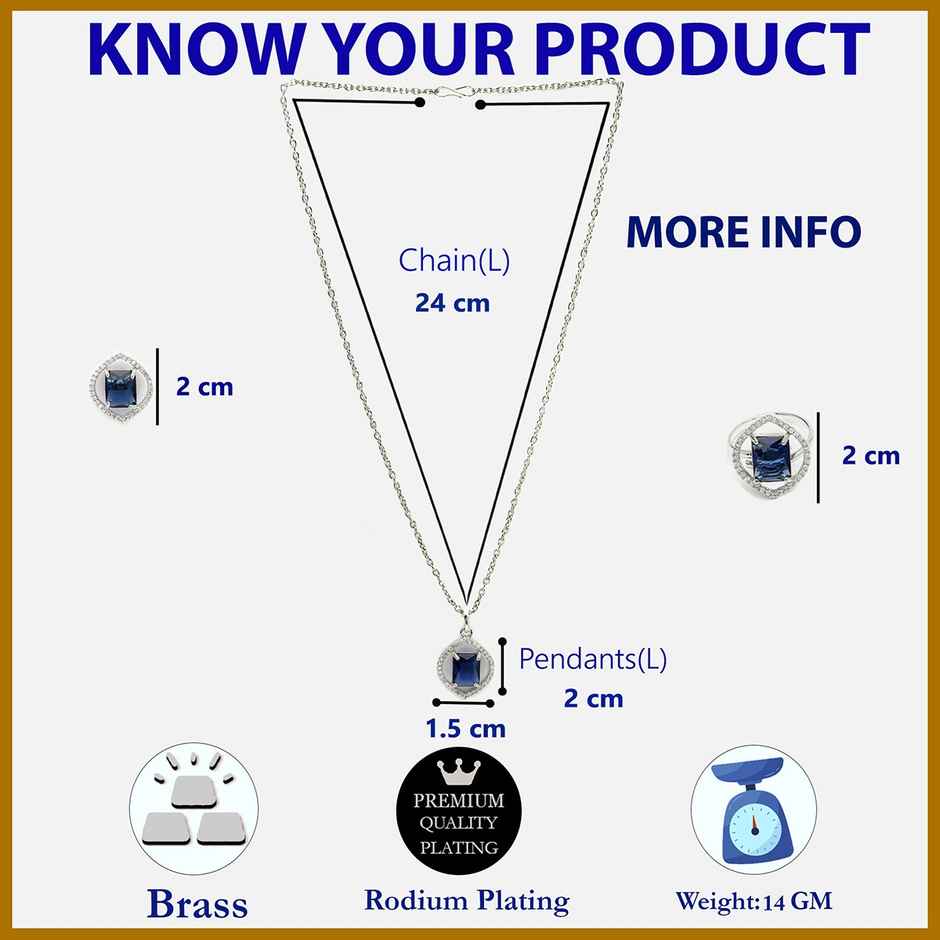 Zeneme Silver Plated AD Studded Marquise Halo Necklace and Earrings With Ring For Women & Girls