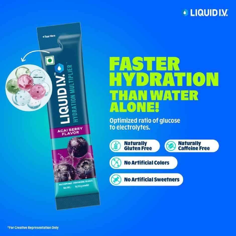 Liquid I.V.Hydration Multiplier-Acai Berry |3 Sticks - 1.5 Ltrs|Hydration Drink Mix