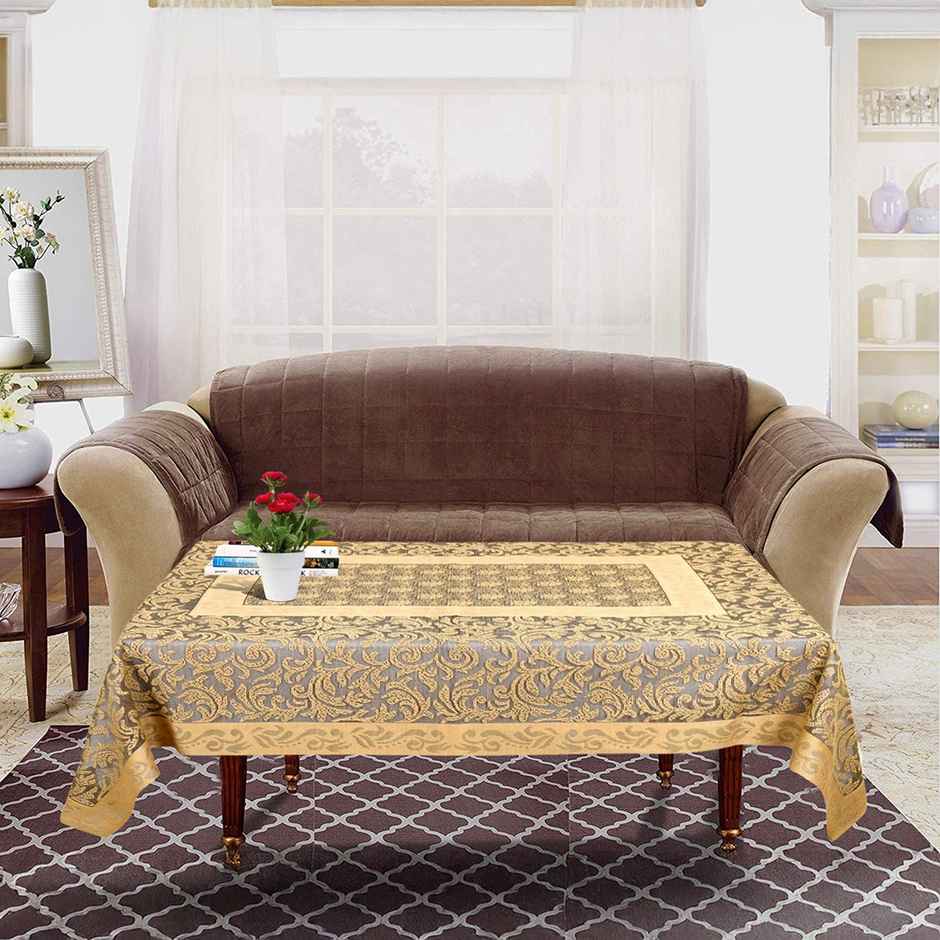 Kuber Industries Leaf Design Cotton Table Cover for 4-Seater | Dining Center Table | Gold