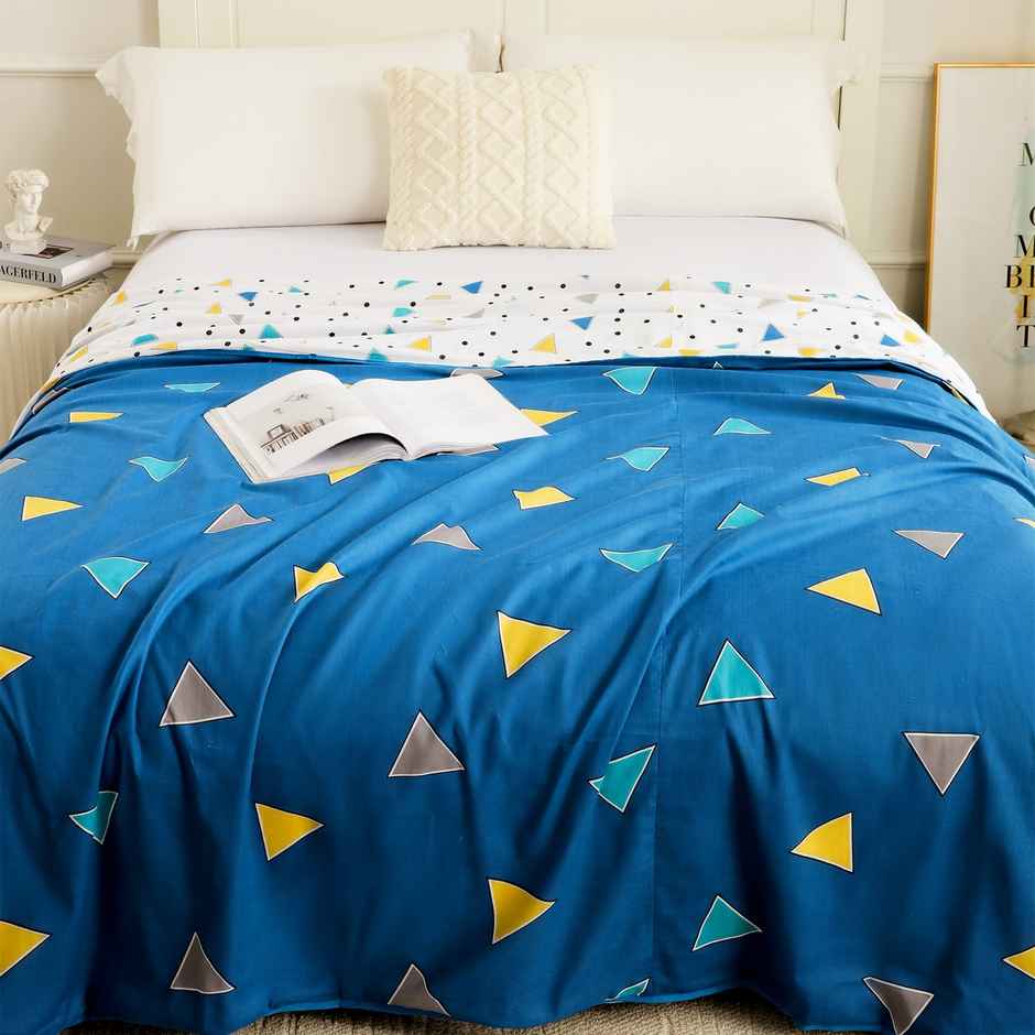 Story@home Geometric Double Dohar/Duvet Cover (Cotton, Blue) (240x225x2 cms)