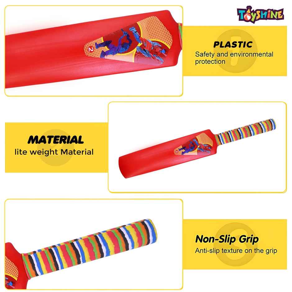 Toyshine Bat and Ball Junior Cricket Combo Size 2 for Kids 3-5 Years - Assorted