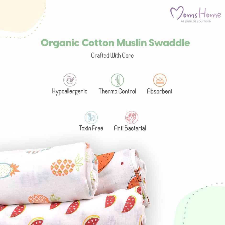 Moms Home Organic Cotton Baby Muslin Swaddle | 100X100 Cm | Pack Of 1 | Cute Jungle