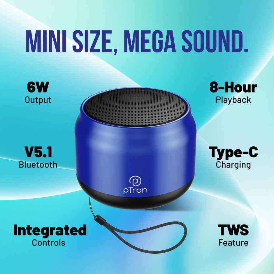 pTron Funk Mini 6W Bluetooth Speaker With 8hrs Playtime| Pristine Sound - Blue